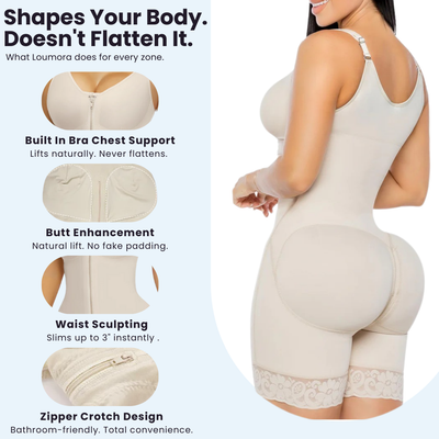 Loumora Full Body Shapewear with Anti-Roll Tech & Zipper