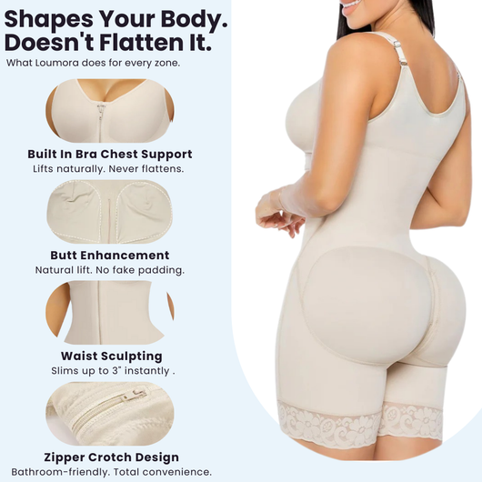 Loumora Full Body Shapewear with Anti-Roll Tech & Zipper