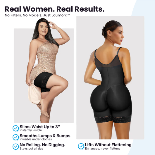 Loumora Full Body Shapewear with Anti-Roll Tech & Zipper