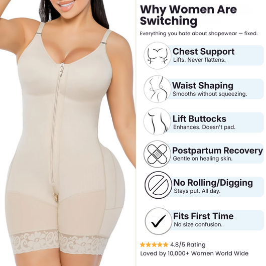 Loumora Full Body Shapewear with Anti-Roll Tech & Zipper